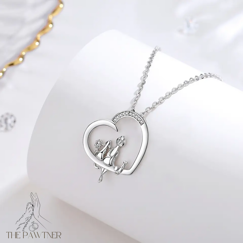 925 Sterling Sliver Heart Necklace with Dog and Human