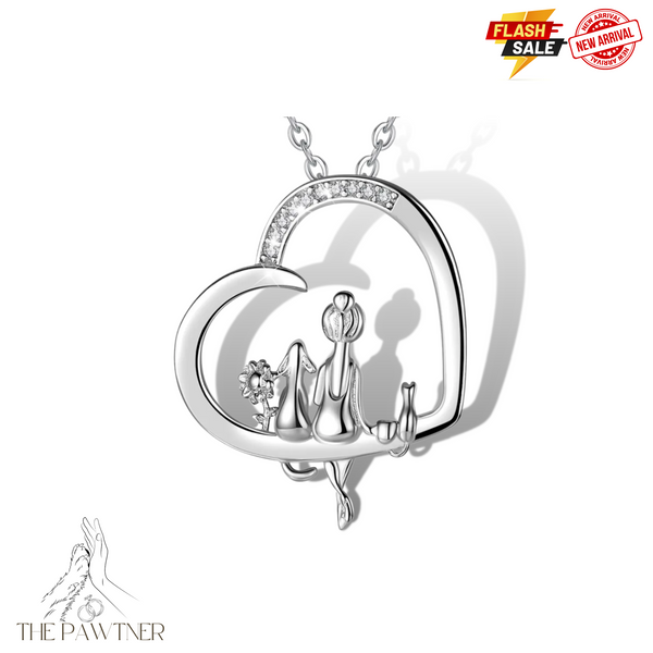 925 Sterling Sliver Heart Necklace with Dog and Human