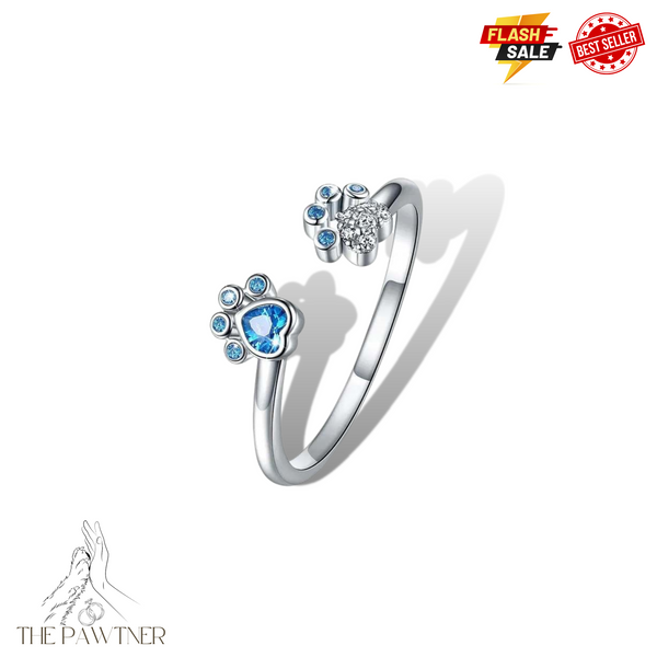 RESIZEABLE 925 STERING SILVER BLUE PAW RING